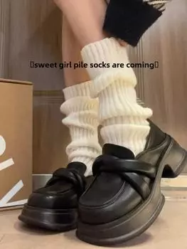 Удлиненные вязаные носки до икр в японском стиле «Лолита» — утягивающие и корректирующие повязки для ног One size nude socks чёрный