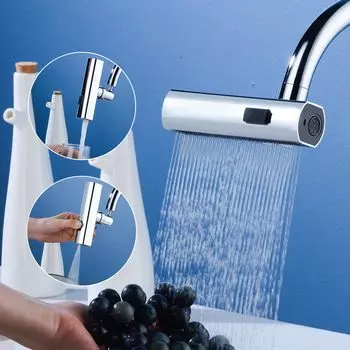 Удлинитель для смесителя-водопада 3 в 1, адаптер для смесителя-водопада с защитой от брызг, поворот на 360° для мытья овощей и фруктов чёрный