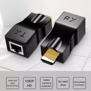Удлинитель HDMI 1080P, кабель CAT5e CAT6 до 30 м, кабель HDMI-Ethernet, Rj45, удлинительный видеопередатчик для монитора ПК чёрный