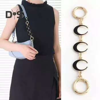 Удлинительная цепочка DIY, замена ремня для сумки на плечо, удлиненная цепочка в форме полой луны, полированный легкий кошелек, удлинитель ремня для кошелька чёрный