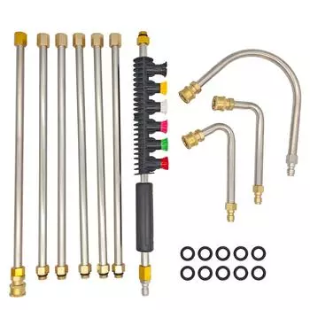 Удлинительная насадка для мойки высокого давления, 10 шт. в упаковке, насадка для мойки высокого давления с 5 распылительными насадками, 1 изогнутый стержень для чистки желобов