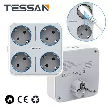 Удлинитель настенной розетки TESSAN с несколькими розетками, розетками переменного тока, портами USB и адаптером удлинителя типа C, EU KR, зарядным устройством для дома