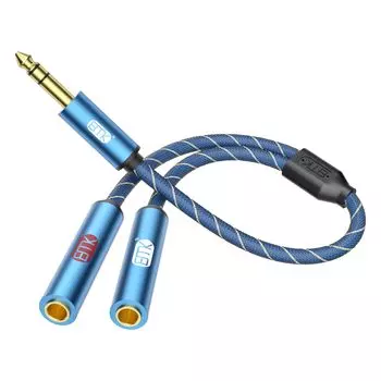 Удлинительный кабель EMK, экранированный кабель TRS Y-разветвитель, 1 штекер на 2 гнезда, стереоаудиокабель для 6,35 мм 1/4 гитары/бас-гитары/усилителя/микшера/клавиатуры (30см)