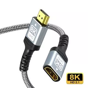 Удлинительный кабель, совместимый с 8K HDMI, адаптер «папа-мама», 4K при 120 Гц, 8K при 60 Гц 2.1 48 Гбит/с, совместим с PS5, PS4, TV PC, Blu-ray 0.5m