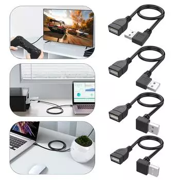 Удлинительный кабель USB 2.0 480 Мбит/с, углы 90 градусов вправо/влево/вверх/вниз, зарядный кабель, экономящий место, черный 30-Up