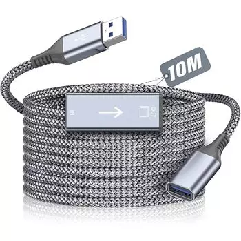 Удлинительный кабель USB 3.0, удлинитель 10 м, кабель USB типа A «папа» - «мама» типа A, высокоскоростная передача данных 5 Гбит/с, встроенный усилитель сигнала, удлинительный кабель