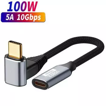 Удлинительный кабель USB C 3.1 Type C PD100W для быстрой зарядки, удлинительный кабель «папа-мама» для Samsung MacBook Pro, видеокабель 4k 60 Гц 0.25m/Elbow A