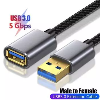Удлинительный кабель USB с разъемами «папа» и «мама», мобильный зарядный кабель USB 3.0, подходящий для смарт-ноутбуков, телевизоров, PS4 и удлинительных кабелей USB 0.5M чёрный
