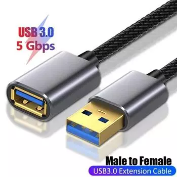Удлинительный кабель USB с разъемами «папа» и «мама», мобильный зарядный кабель USB 3.0, подходящий для смарт-ноутбуков, телевизоров, PS4 и удлинительных кабелей USB 0.5m