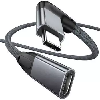 Удлинительный кабель UseBean USB тип C, Г-образная форма, 3 м, прямой угол 90 градусов, USB-C 3.1 Gen 2, высокоскоростная передача данных 10 Гбит/с, PD, быстрая зарядка 100 Вт, разъем USB C, штекер