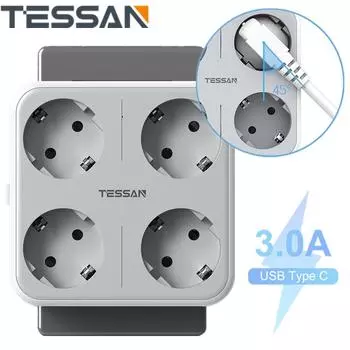 Удлинитель с несколькими розетками TESSAN EU KR с розетками переменного тока, портами USB и типом C, зарядное устройство с электрической розеткой для дома