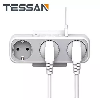 Удлинитель TESSAN с несколькими розетками и переключателем, 3 розетки переменного тока, 2 USB-порта для зарядки, вилка стандарта европейского стандарта, настенная розетка с несколькими кранами, адаптер для дома