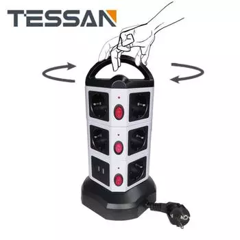 Удлинитель TESSAN Tower, вертикальная защита от перенапряжений, розетка европейского стандарта с защитой от перегрузки USB, удлинитель 2 м