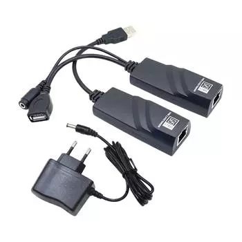 Удлинитель USB 2.0 Ethernet на RJ45 с подключением адаптера питания до 100 м (США)
