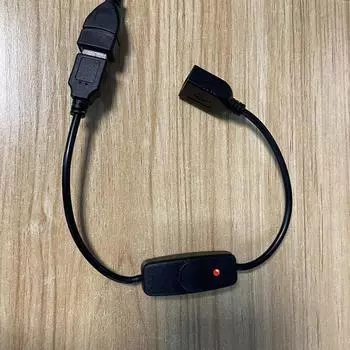 Удлинитель USB-кабеля длиной 32 см с красным индикатором и кнопкой включения/выключения для USB-устройств с поддержкой зарядки 5 В/2 А