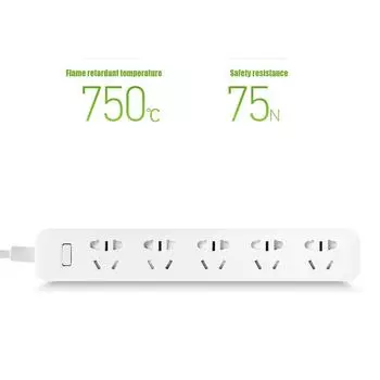 Удлинитель Xiaomi с заземленным сетевым фильтром, 5 розетками и плоской вилкой PowerPort