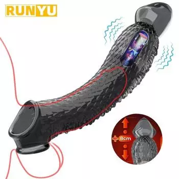 Удлинители рукавов для пениса, презерватив, мужской вибратор с задержкой увеличения, массажер для клитора, кольцо на член, вибрирующий чехол для пениса, секс-игрушки для мужчин 230mm*45mm