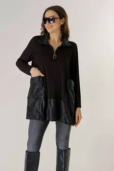 Удобная блузка из лайкры с карманом и кожаной сумкой на молнии