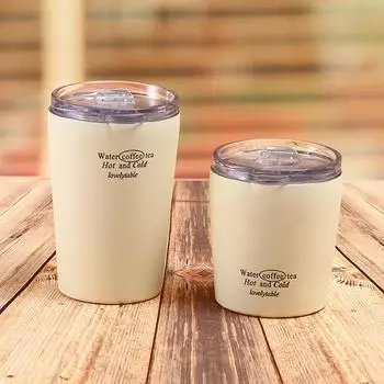 Удобная чашка для воды с изоляционным эффектом, большая емкость, экологически чистая, модный буквенный узор, питьевая вода, портативная чашка для кофе с молоком из нержавеющей стали 360ml бежевый