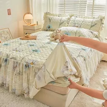 Удобная для кожи облачная хлопковая кружевная юбка на кровать Four Seasons, утолщенное стеганое покрывало, кружевной матрас принцессы, защитный чехол, постельные принадлежности 90*200cm 1pcs