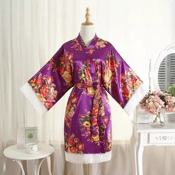 Удобная домашняя одежда, летняя, для взрослых, атласный, пион, кружевной, ажурный, женский халат, ночная рубашка, халат, павлинье кимоно, мода, темперамент, элегантность One size