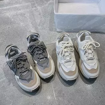 Удобная и износостойкая обувь для папы на толстой подошве. Женская весенняя новая модная спортивная обувь. Модные туфли на толстой подошве. 35 серый