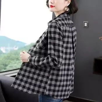Удобная и свободная модная хлопковая клетчатая рубашка в корейском стиле для женщин больших размеров XL