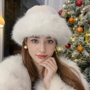 Удобная и теплая женская толстая плюшевая зимняя шапка, зимняя теплая шапка, модная зимняя чёрный