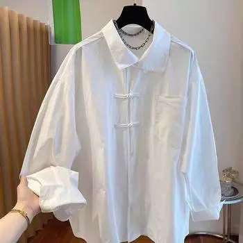 Удобная и универсальная ретро новая китайская легкая национальная ветровая пластина пряжка белая рубашка с длинными рукавами женская дизайнерская свободная универсальная рубашка S белый
