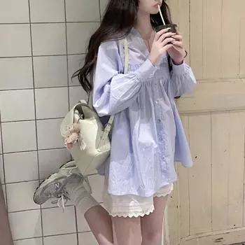 Удобная и универсальная рубашка с длинными рукавами и полосатым воротником для женщин, начало осени, новый стиль, свободный повседневный топ с дизайном S