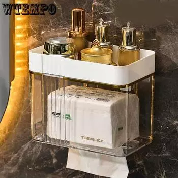 Удобная коробка для салфеток большой емкости для ванной комнаты, клейкий настенный органайзер для салфеток, держатель для бумаги, бумажное полотенце белый
