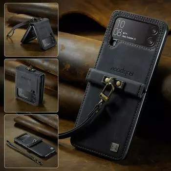 Удобная кожаная сумка для телефона, чехол на ремешке для Samsung Galaxy Z Flip4 Flip 4 5g Zflip4, нескользящие аксессуары для сотовых телефонов, принципиально for Samsung Z Flip 4 розовый