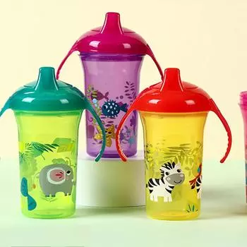 Удобная кружка-непроливайка для малышей с защитой от проливания, 300 мл, с двойной ручкой, для детей от 6 месяцев и старше горячий розовый