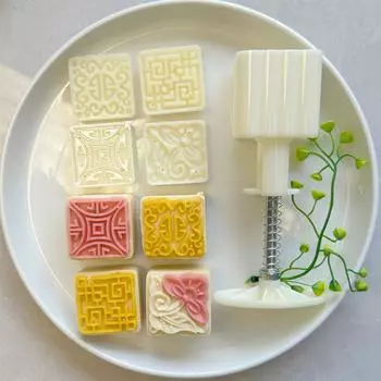 Удобная квадратная форма для выпечки, многофункциональные формы для лунных пряников с 4 различными узорами, тиснитель для художественных угощений B