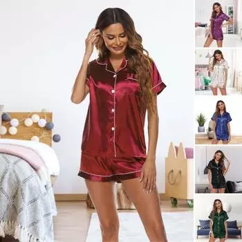 Удобная летняя ночная рубашка, удобная домашняя одежда из двух предметов S красный