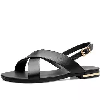 Удобная летняя обувь женские сандалии из натуральной кожи балетки шлепанцы сандалии повседневная пляжная обувь женская большой размер 45 обувь 34 чёрный