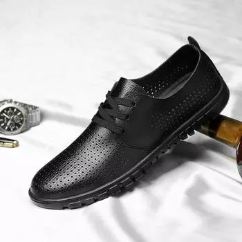 Удобная мужская обувь для офиса, бизнеса, летняя повседневная обувь для мужчин, натуральная кожа, плоская, дышащая, на шнуровке, оксфорды, мужская обувь для платья 37