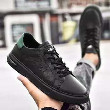 Удобная мужская прогулочная обувь на шнуровке из натуральной кожи, мужские кроссовки, высококачественная мужская повседневная обувь 2024 года, новая обувь для скейтбординга для мужчин 38 чёрный