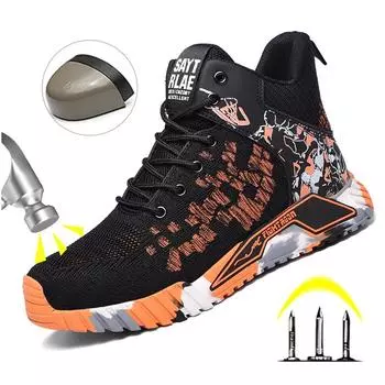 Удобная мужская защитная обувь с высоким берцем. Кевларовая защитная обувь с защитой от проколов. Рабочая защитная обувь. Мужские и женские модные кроссовки. Защитная обувь для мужчин. 36 чёрный