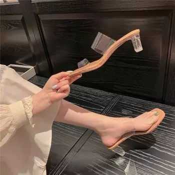 Удобная обувь для женщин, яркие цветные тапочки с кристаллами, туфли с открытым носком и высоким каблуком, женские прозрачные тапочки с кристаллами 41