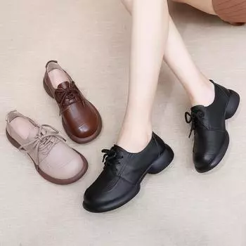 Удобная обувь из натуральной кожи: Шнуровка, мягкая подошва, глубокий вырез для женщин среднего возраста 36