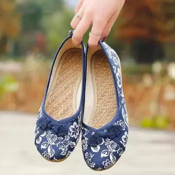Удобная обувь, женские лоферы, винтажные повседневные туфли на плоской подошве, женские парусиновые балетки без шнуровки в этническом китайском стиле 35 красный