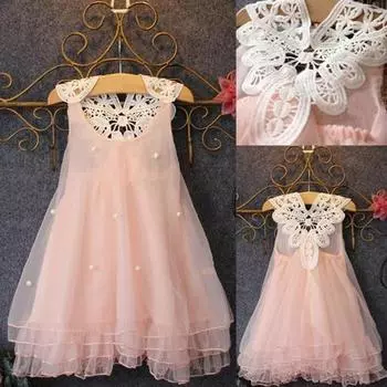 Удобная одежда Милое детское платье без рукавов с искусственным жемчугом и цветочным узором сзади 150cm розовый