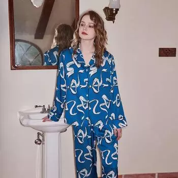 Удобная пижама женская высокого класса Sense Style с лацканами весна/лето с длинным рукавом для дома M