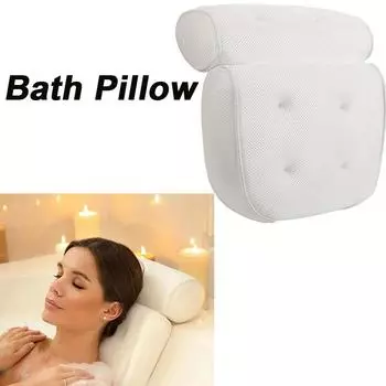 Удобная подушка для ванны, подголовник для ванны, подушка для поддержки шеи и спины, дышащая, с присоской для спа-ванны белый