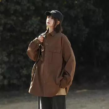 Удобная повседневная куртка для мужчин и женщин, модная американская винтажная рубашка с лацканами на весну и осень M белый