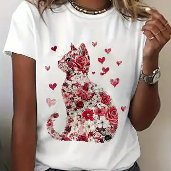 Удобная, повседневная, модная женская футболка с принтом | Круглый вырез, подходит для любого сезона, элегантный повседневный топ XS