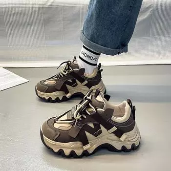 Удобная повседневная обувь Daddy для женщин 2025 года, новая модная спортивная обувь, туфли на платформе Ins tide 40 чёрный