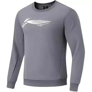 Удобная повседневная толстовка с круглым вырезом и логотипом серии Li Ning Fitness, мужская толстовка дымчато-серого цвета AWDTA63-3 M