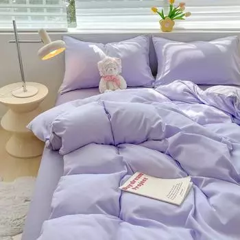 Удобная простыня цвета макарон, комплект из четырех предметов, комплект из трех предметов, постельное белье, одеяло для спальни, покрывало из хлопка в клетку 1.2m bed